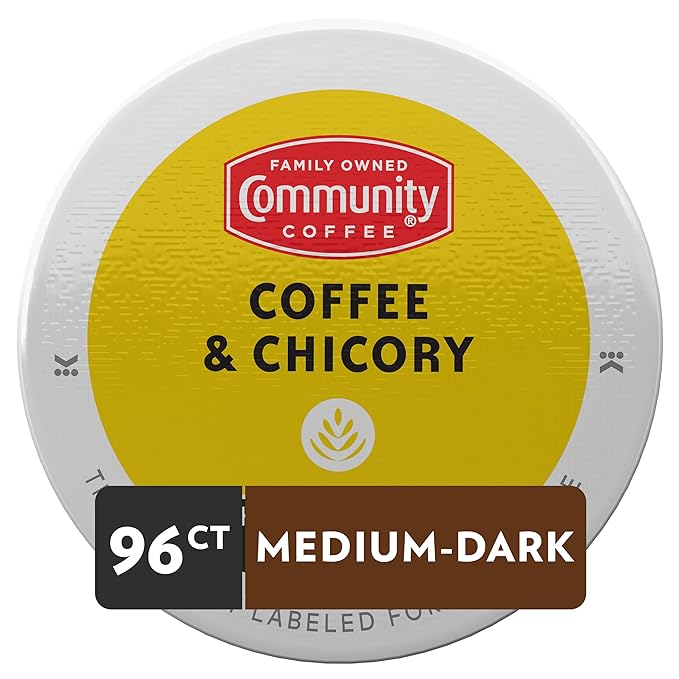 Community Coffee Coffee & Chicory 96 Count Coffee Pods, Medium-Dark Roast, Compatible with Keurig