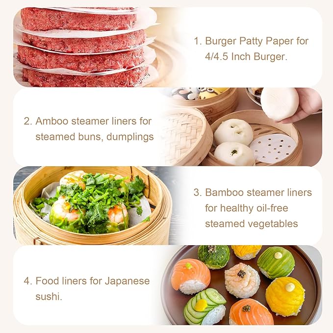 200pcs Air Fryer Liners, 5 inches Bamboo Steamer Liners, Premium Perforated Parchment Steaming