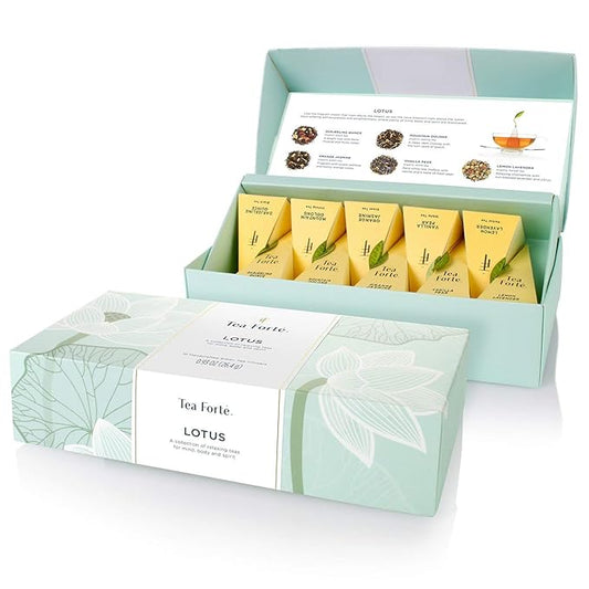 Tea Forte Lotus Petite Presentation Box Tea Gift Set Sampler, 10 Assorted Variety Handcrafted