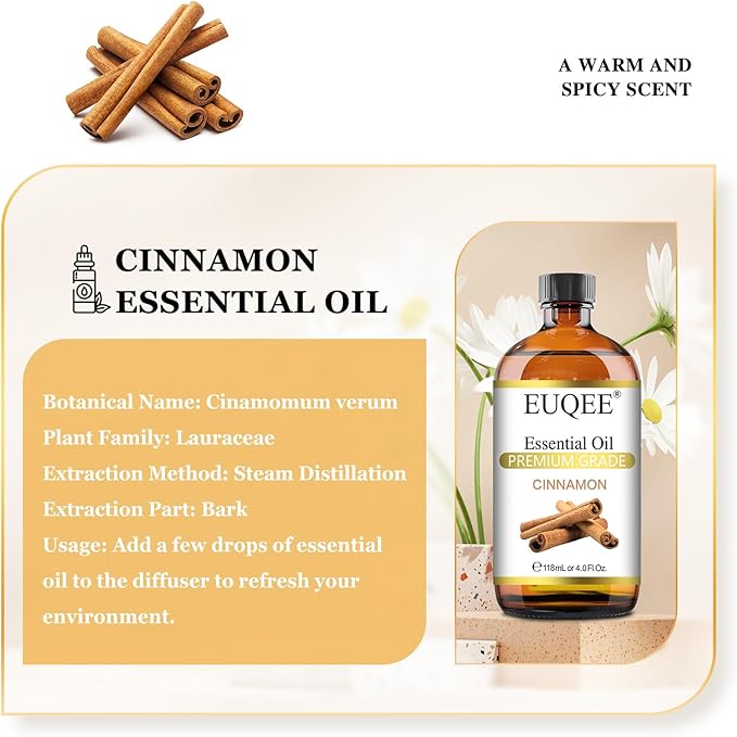 Cinnamon Essential Oil 118ml Pure Cinnamon Essential Oil for Diffuser, Aromatherapy, DIY Soap
