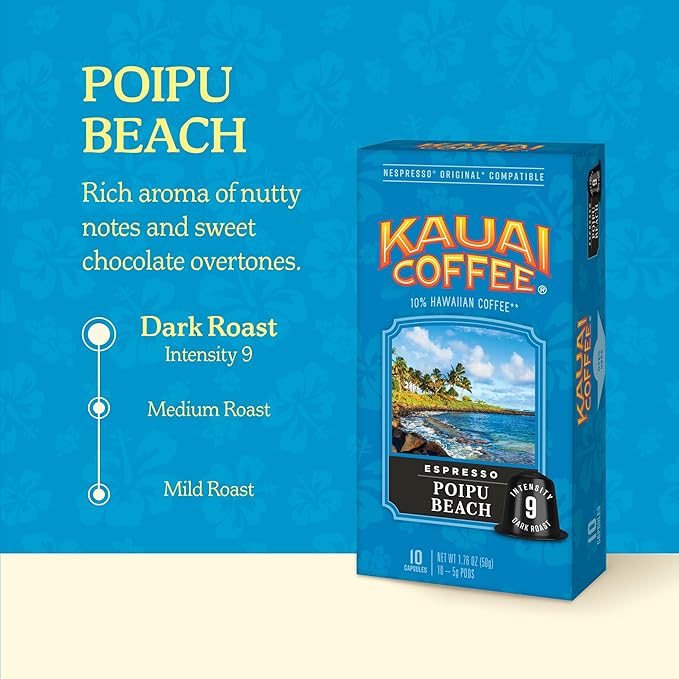 Kauai Coffee Espresso Pods Compatible with Nespresso Original Coffee Makers – Arabica Coffee, 10%