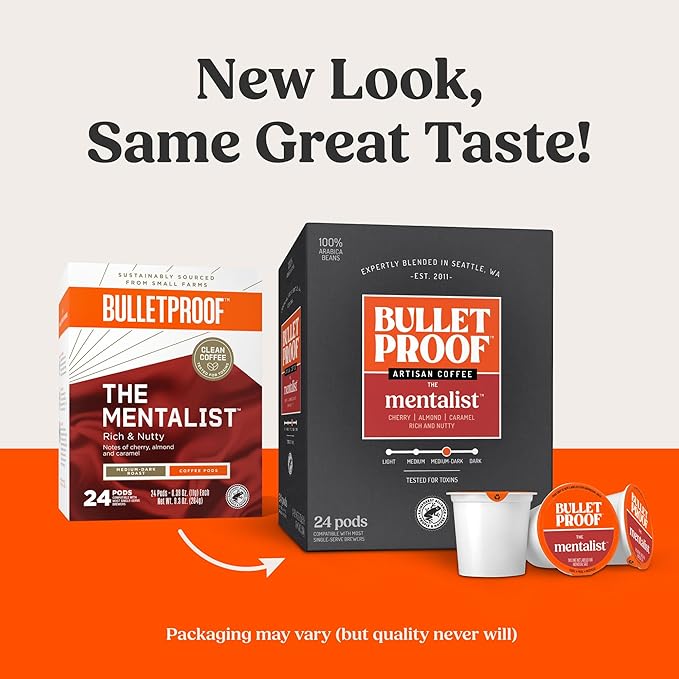 Bulletproof The Mentalist Medium-Dark Roast Single-Serve Pods, 24 Count, Clean Coffee Tested for