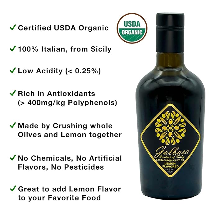 Galbasa - Organic Lemon Oil from Sicily, Italy - First Cold Pressed Extra Virgin Olive Oil and