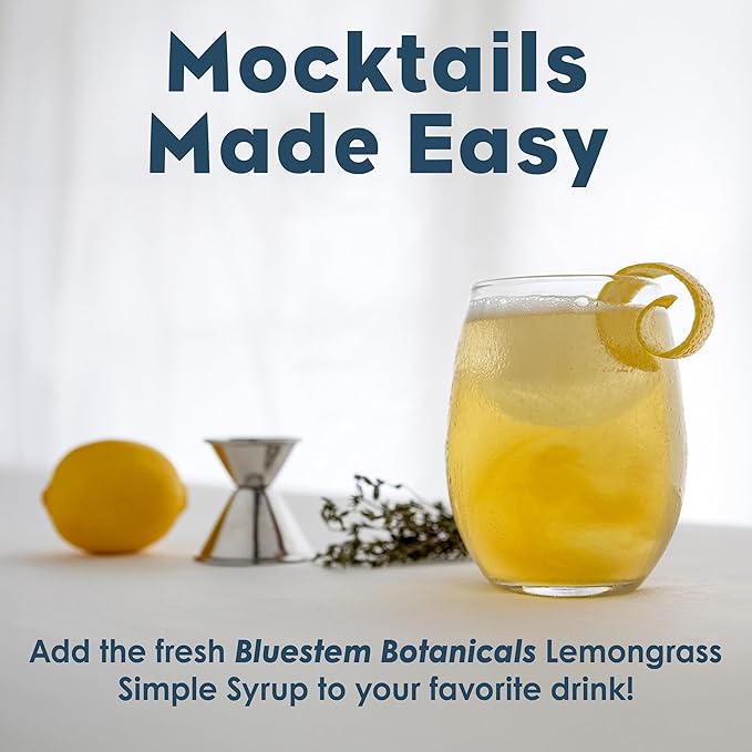 Bluestem Botanicals Organic Lemongrass Simple Syrup, 8 oz, Cocktail and Mocktail Mixer for Drinks