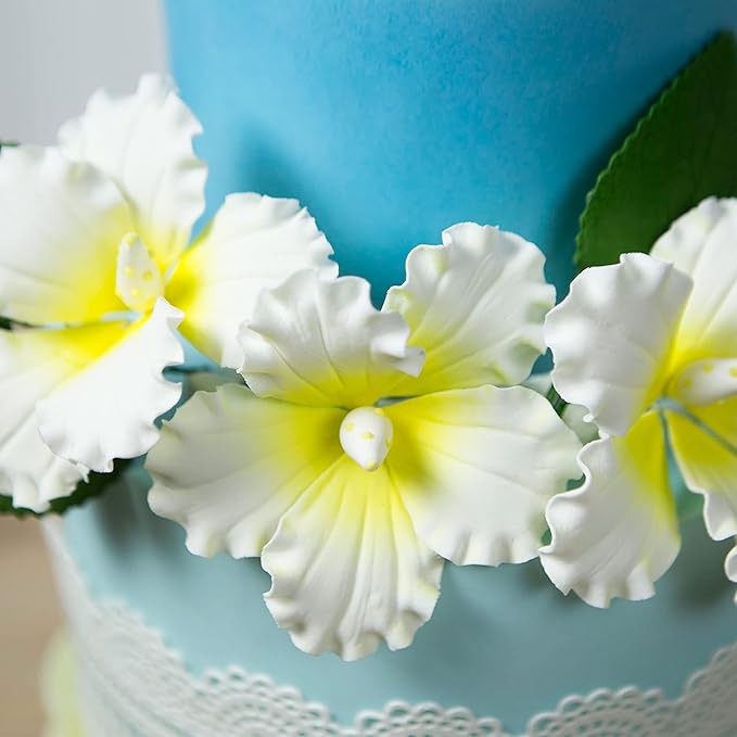 Global Sugar Art Hibiscus Sugar Cake Flowers, White with Yellow, Hawaiian Cake Flower Large 3 Count
