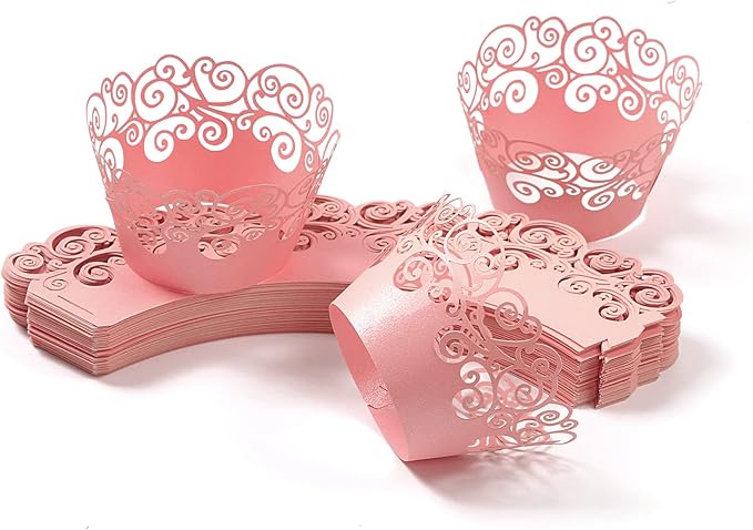 Cupcake Wrappers, KPOSIYA 100 Pack Cupcake Wraps Filigree Artistic Bake Cake Paper Cup Little Vine