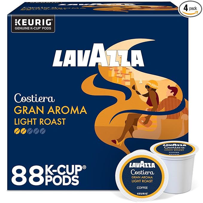 Lavazza Costiera Gran Aroma, Single-Serve Keurig K-Cup Pods, Light Roast Coffee, 88-Count Box (4
