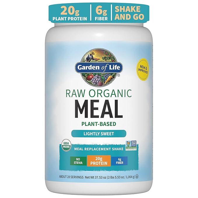 Garden of Life Meal Replacement Shakes, Vegan, Raw, Organic, Lightly Sweet Protein Powder with