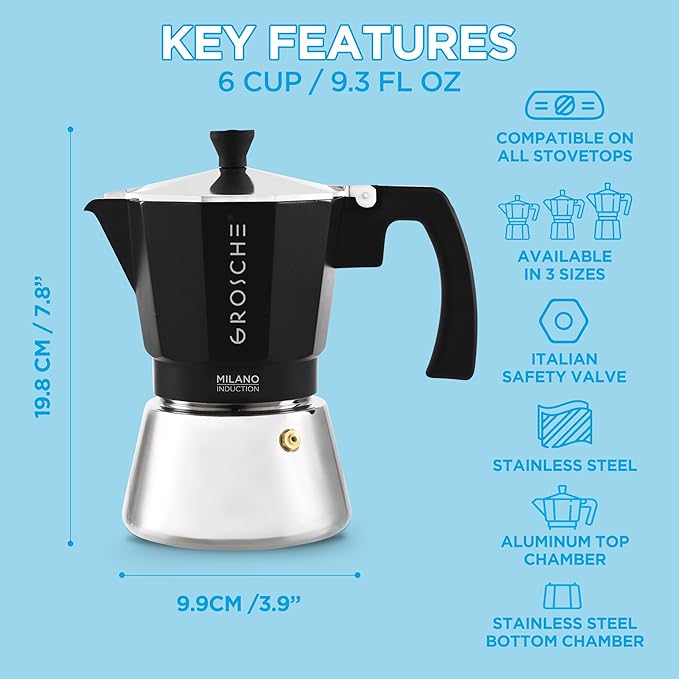 GROSCHE Milano Induction Stovetop Espresso Maker Moka Pot for Greca, Induction, Electric & Gas