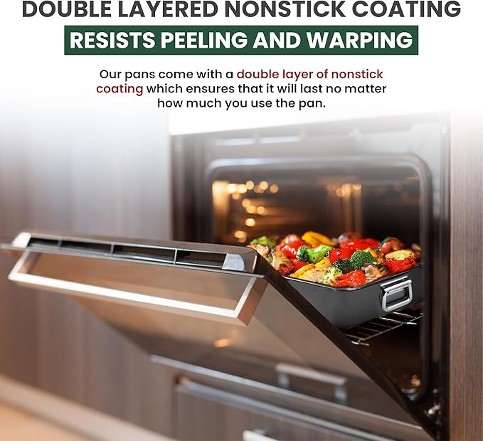 Large Lasagna Pan 12??x 16??- Heavy-Duty Nonstick Casserole Dishes for Oven - Convenient Deep