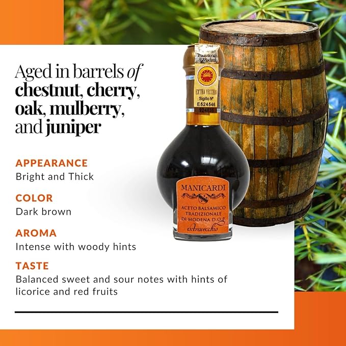 MANICARDI Extra Aged Balsamic Vinegar of Modena PDO - 25 Years - Perfect for Snacks, Pasta