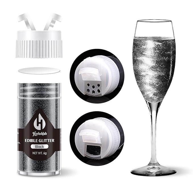 Black Edible Glitter ??6g Luster Dust Drink Glitter, Food Grade Shimmer Powder for Cocktails