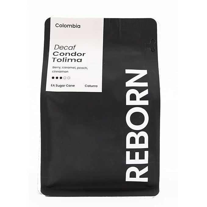 Reborn Coffee Specialty Whole Bean Decaf Coffee, Medium Roast, 12 Ounce, Colombia Condor Tolima