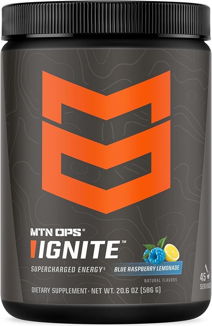 MTN OPS Ignite Energy Drink Powder, Gluten Free Nootropic Supplement Drink Mix, L Arginine, L