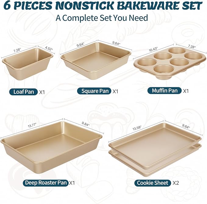 Baking Pans Set, Nonstick Stackable Bakeware Sets, Oven Pans for Cooking, AIVIKI 6 Pieces Baking