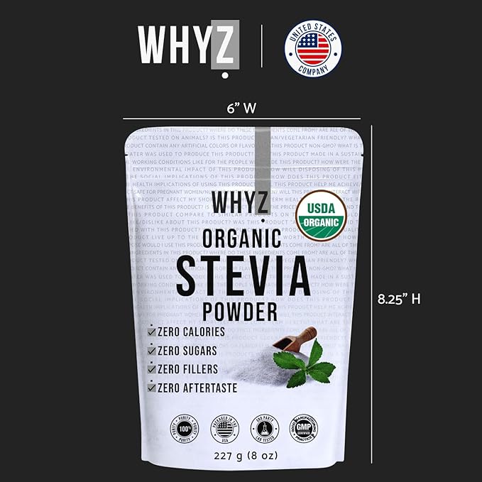 WHYZ Organic Stevia Powder, 1621 Servings, Premium Zero Calorie Sweetener - Powdered Pure Stevia