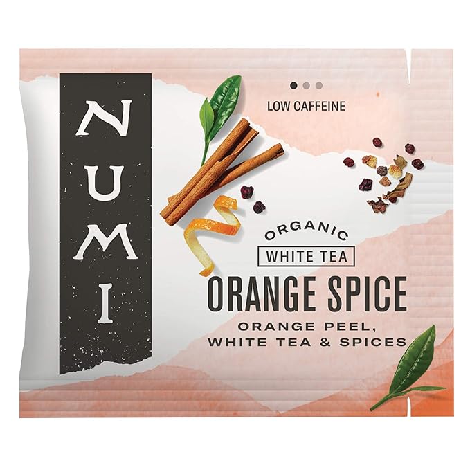 Numi Organic Orange Spice Tea, 100 Tea Bags, White Tea With Citrus & Spices, Brew 200 Cups, Low
