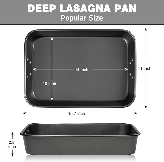 Tiawudi Lasagna Pan with Handles, 15x10x3 Inch Bakeware for Oven, Nonstick Rectangular Roasting