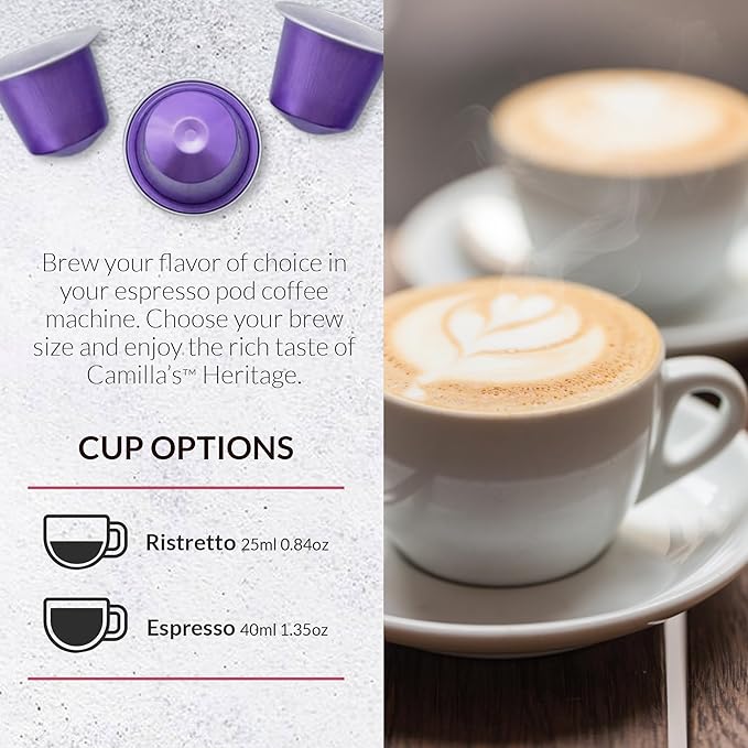 Camilla’s Heritage - Intensity 8 Caribbean Spice Flavored Espresso Coffee, Gourmet Espresso Cups