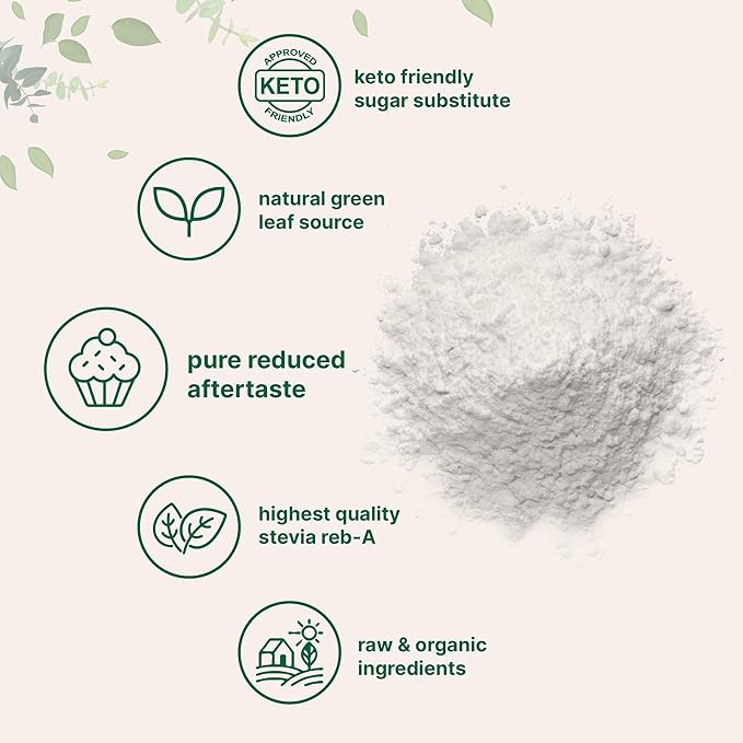 Pure Organic Stevia Powder, 1 Pound (2,837 Servings), Highest Grade Stevia Green Leaf Extract Reb-A