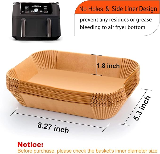 Air Fryer Liner Rectangular for Ninja Foodi Dual Basket 8QT 10QT, Bella Air Fryer Accessories, Air