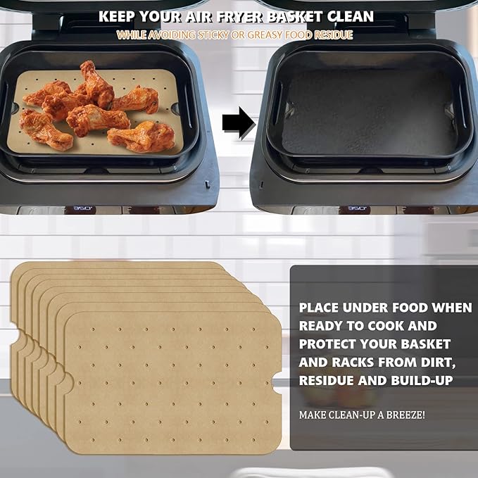 WMKGG Disposable Air Fryer Parchment Paper, 200 PCS Perforated Rectangular Air Fryer Liners for