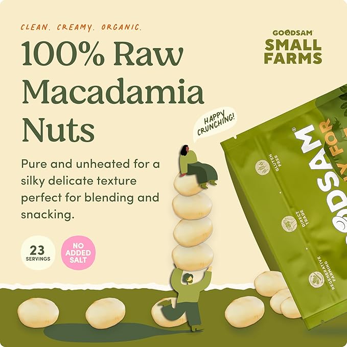 goodSAM Organic Raw Macadamia Nuts – Unsalted, Whole Nuts – Buttery Creamy Flavor – Sustainably