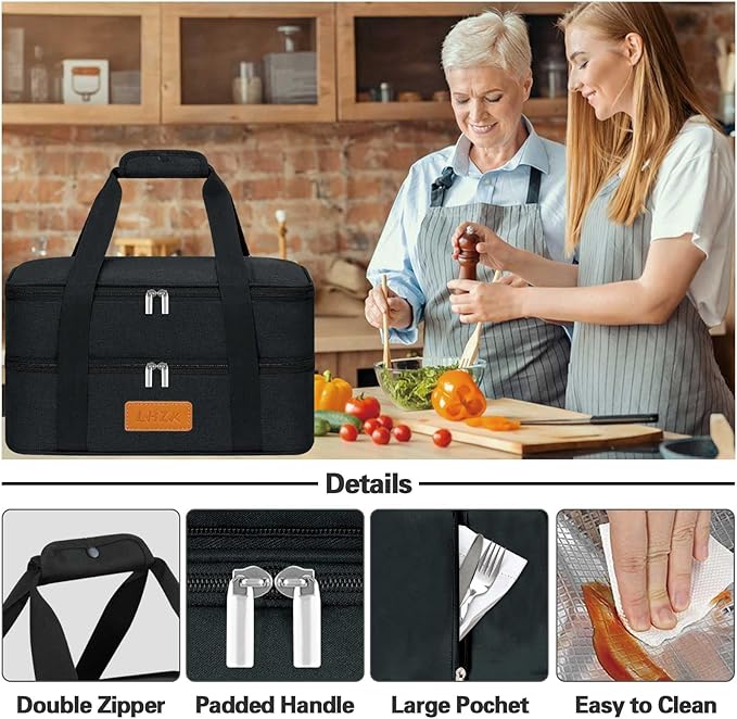LHZK Double Insulated Casserole Carrier, Expandable Casserole Carriers for Hot or Cold Food