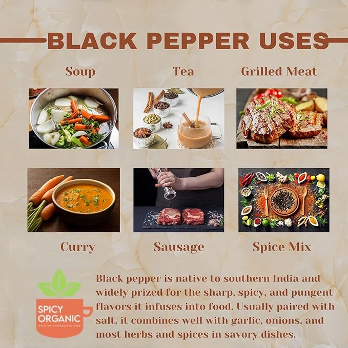 SPICY ORGANIC Black Peppercorns ??16 oz - Whole, Fresh, and Spicy Black Pepper for Grinder Refill