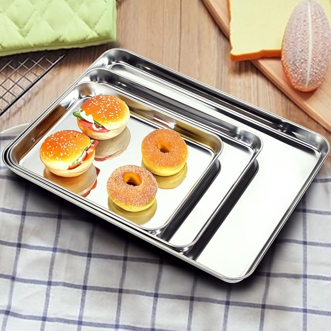 Baking Sheets Set of 2, Bastwe Stainless Steel Baking Pan Tray Cookie Sheet, Size 10 x 8 x 1 inch
