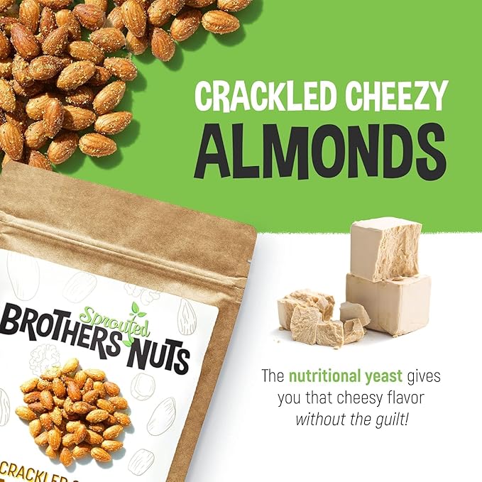Brothers Nuts Crackled Cheezy Almonds – Organic, Sprouted Almonds – Healthy Keto Snack – Vegan