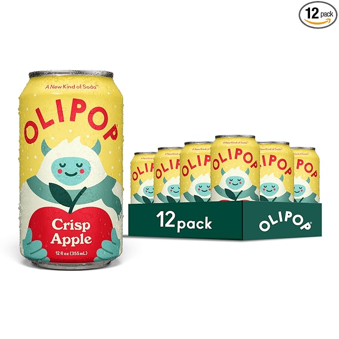 OLIPOP Prebiotic Soda Pop, Crisp Apple, Pantry Pack Packed with Prebiotics, Fiber, and Botanicals