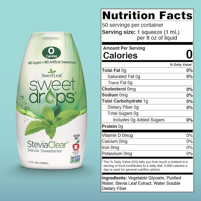 SweetLeaf SteviaClear Sweet Drops - Natural Stevia Liquid Sweetener, Squeezable Stevia Drops, No