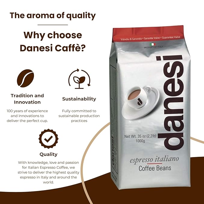 Danesi Caffe Italian Whole Coffee Beans - Espresso Coffee Beans and Medium Roast Whole Bean