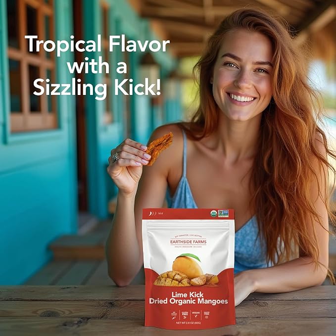 Earthside Farms - Dried Organic Mangoes, Lime Kick Dried Mangoes, Sweet and Spicy, Gluten Free, No