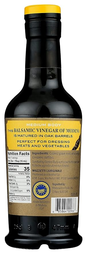 Mazzetti Balsamic Vinegar of Modena Gold Label PGI |Smooth & Balanced | Perfect for Dipping |