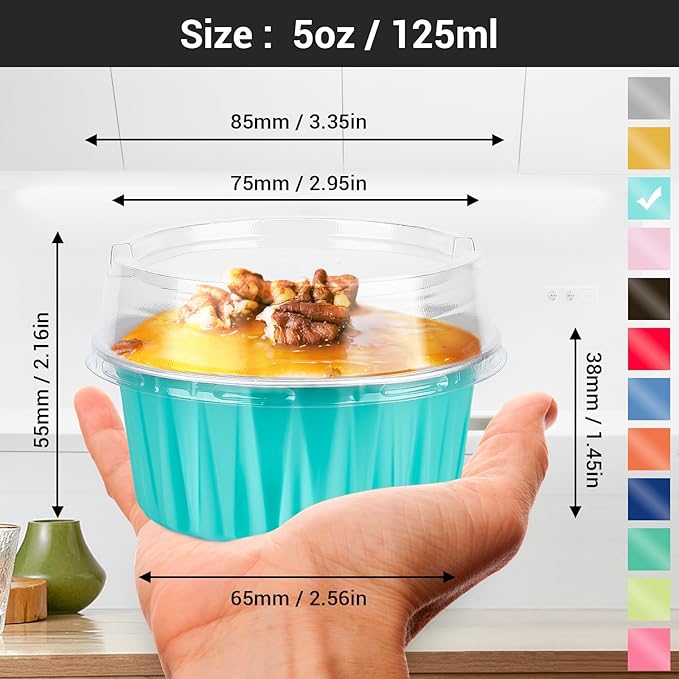 EUSOAR Aluminum Baking Cups with Lids, 30pcs 5oz Disposable Aluminum Foil Ramekins Cupcake Baking