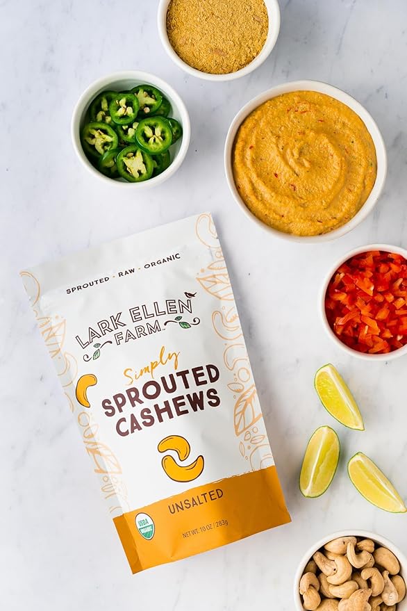 Lark Ellen Farm Whole Cashews, Salted Raw Sprouted Nuts, Certified USDA Organic, Gluten-Free, Vegan