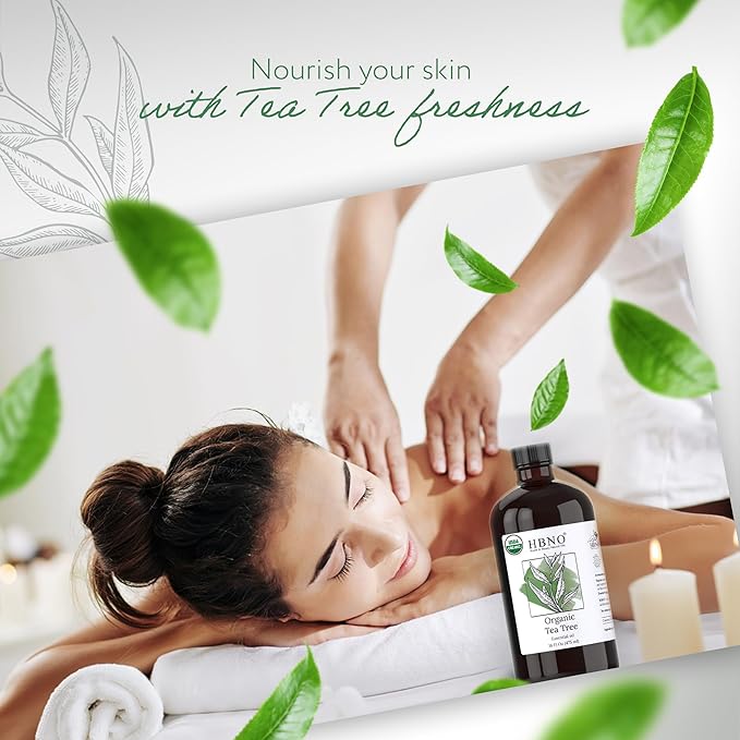 HBNO Organic Tea Tree Oil - Huge 16 oz (475ml) Large Size - Ideal for Diffusers, Cleaning Agents