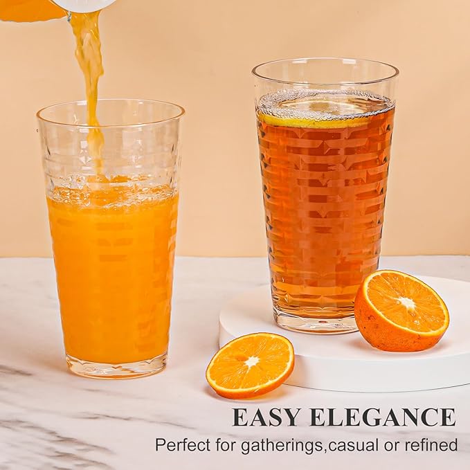Acrylic Clear Highball Plastic Cups | Plastic Reusable Tumblers 22oz (Set of 6) | Stackable |