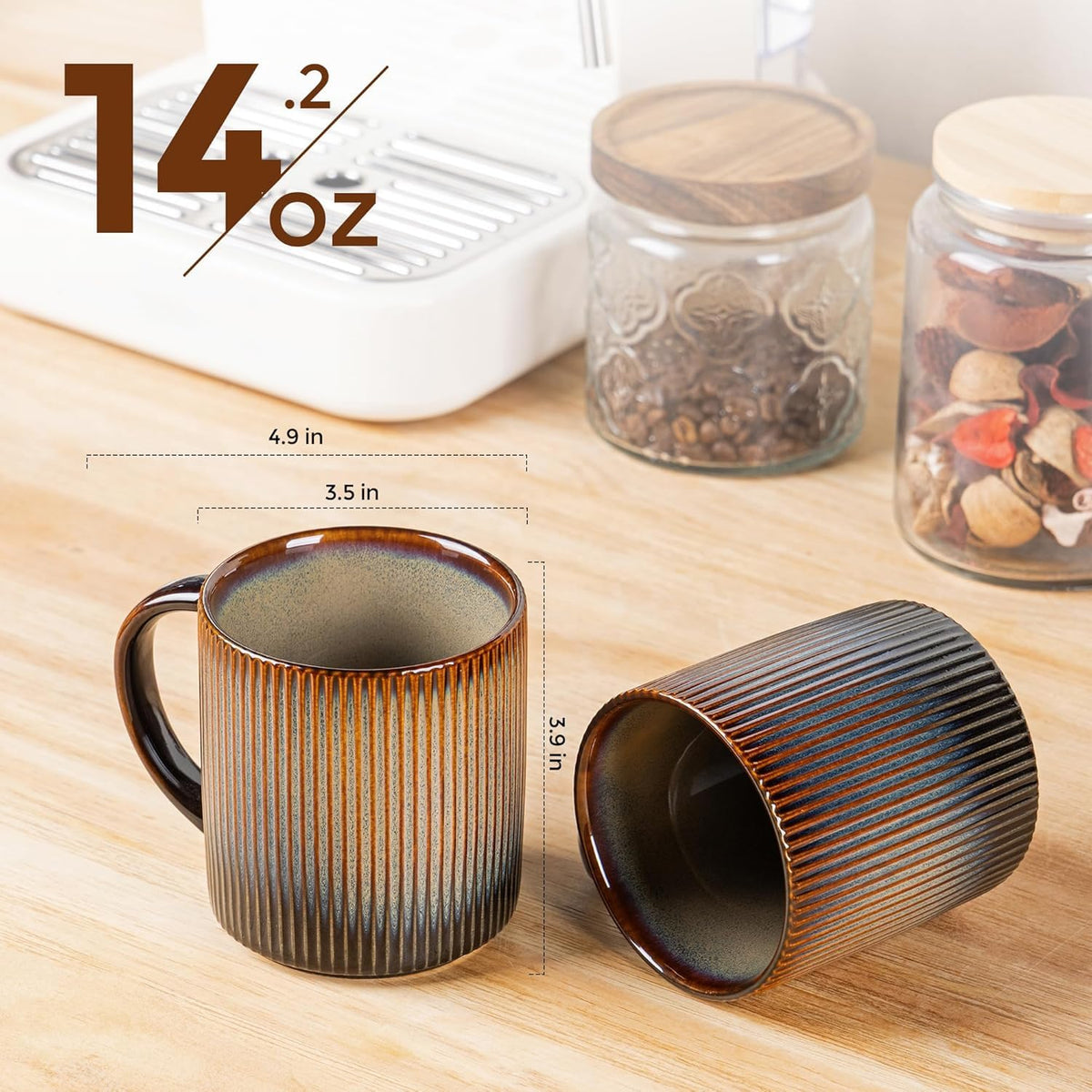 theterra Ceramic Coffee Mugs Set of 4, 14.2 oz Coffee Cups with Handle