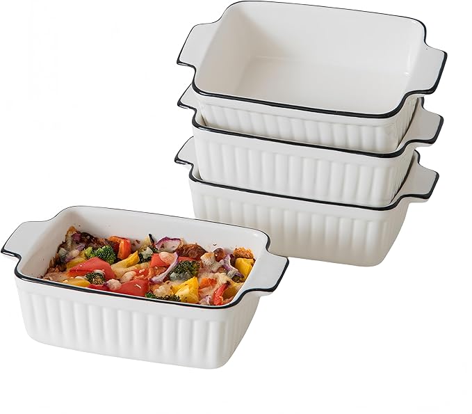 Ceramic Casserole Dish Set with Handles Sets of 4 - Oven, Microwave & Dishwasher Safe 12OZ