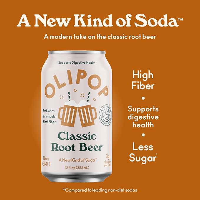 OLIPOP Prebiotic Soda Pop, Classic Root Beer, Pantry Pack Packed with Prebiotics, Fiber, and