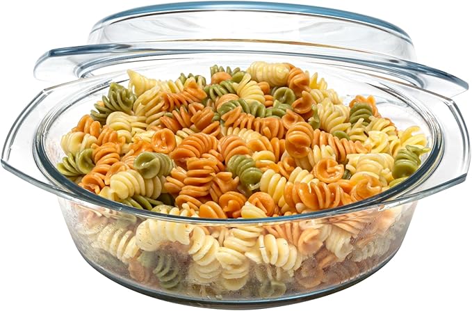 Simax Casserole Dish with Lid, 2 Quart Round Glass Casserole Dishes for Oven with Lid and Handles