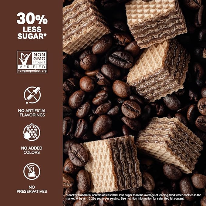 Loacker Quadratini Espresso Wafer Cookies LARGE - 30% Less Sugar - Premium Crispy Bite Size Wafers
