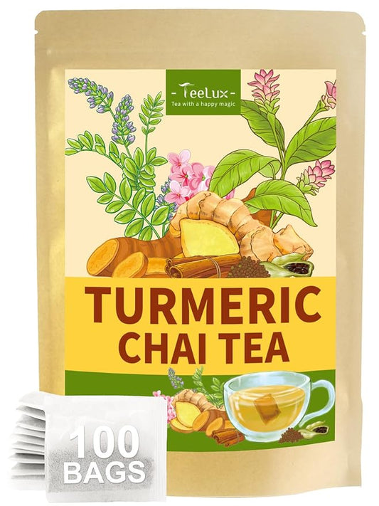 TeeLux Turmeric Chai Tea, Turmeric Tea with Licorice, Cinnamon, Ginger & Green Cardamom, Warming &