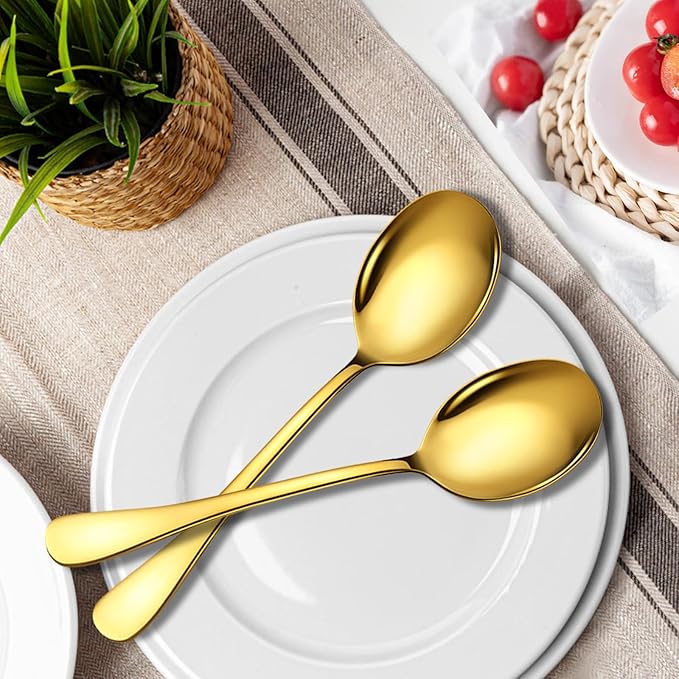 4 Piece Stainless Steel Serving Spoons Set, 10-Inch, Includes 4 Large Spoons, for