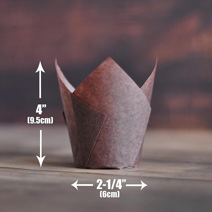 500 pcs Large size Brown Tulip Baking Cups 2-1/4"(Base diameter) x 4"(Wall height) Greaseproof