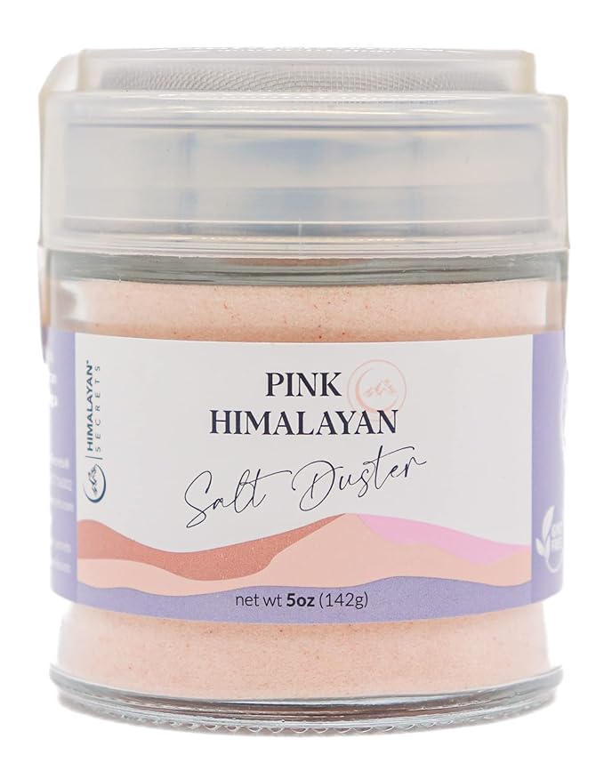 Himalayan Secrets Natural Pink Popcorn Salt Duster in Refillable Screen Shaker - 5 oz Healthy