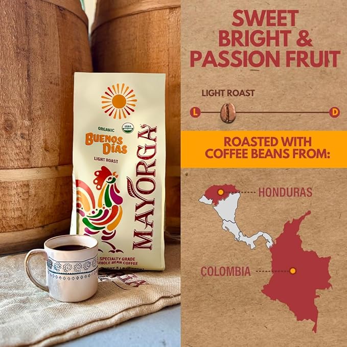 Mayorga Organic Coffee 5lb Buenos Dias - Light Roast Whole Bean Coffee Specialty Grade, 100%